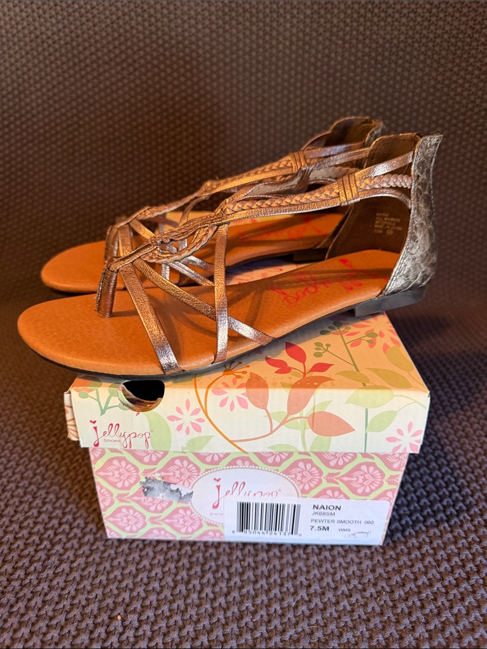 Jellypop Metallic Pewter Braided Strappy Women's Sandals sz 7.5 (75)